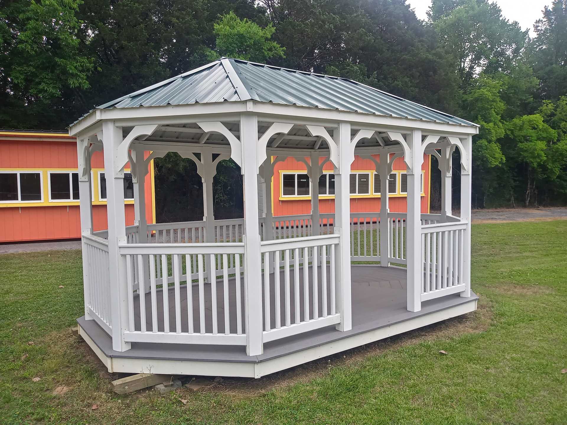 10x16 White Value Vinyl Gazebo with Green Metal Roof