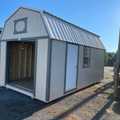 6x7 Rollup Door, 1-(24"x36" Window), 1 (Solid Panel Entry Door), 2 (Lofts w/ 4' Opening Space), 10' (3-Tier Shelving), 8' (Heavy Duty Workbenc