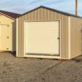 Clay, White, and Charcoal Metal Portable Garage Building with a rollup door in the end and double doors on the side