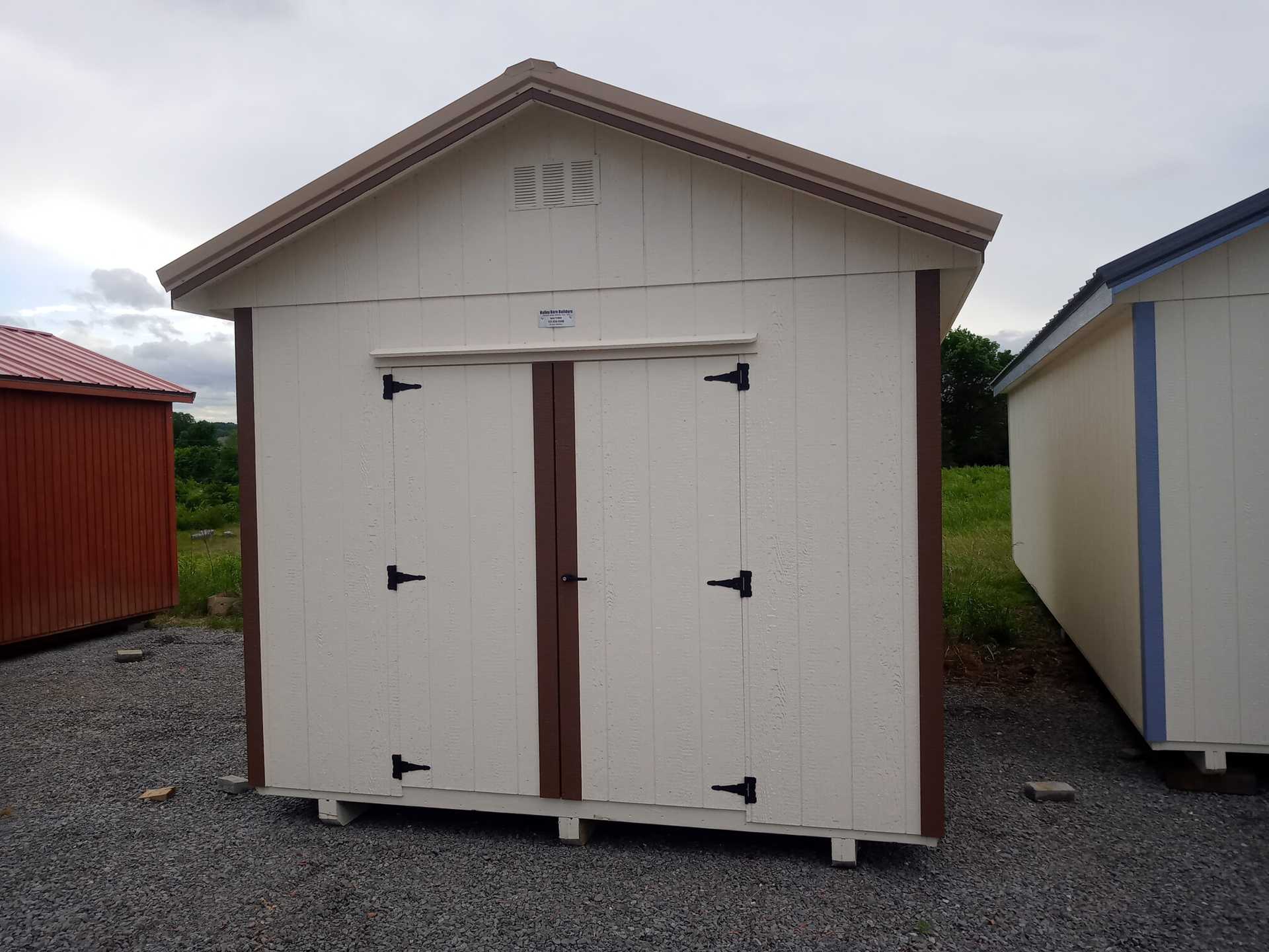 10x20 Wood Utility Exterior, Navajo White/Dark Brown/Sierra Tan, Double Doors