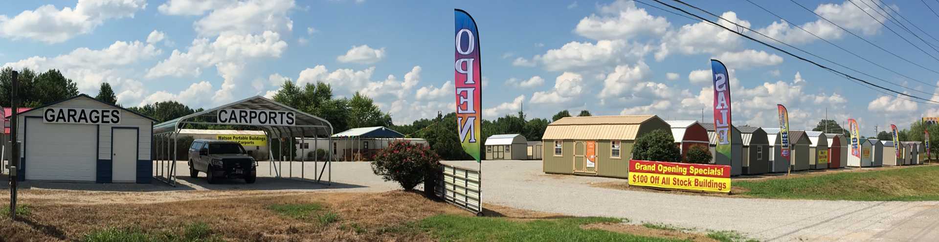 Street view of our Meridianville, AL Sales Lot on a sunny day.